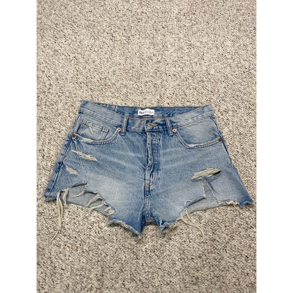8 Zara High-Rise Button Fly Distressed Raw Hem Shorts - Picture 1 of 5